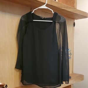 Elegant Black Sheer Blouse With Unique Butterfly Sleeves